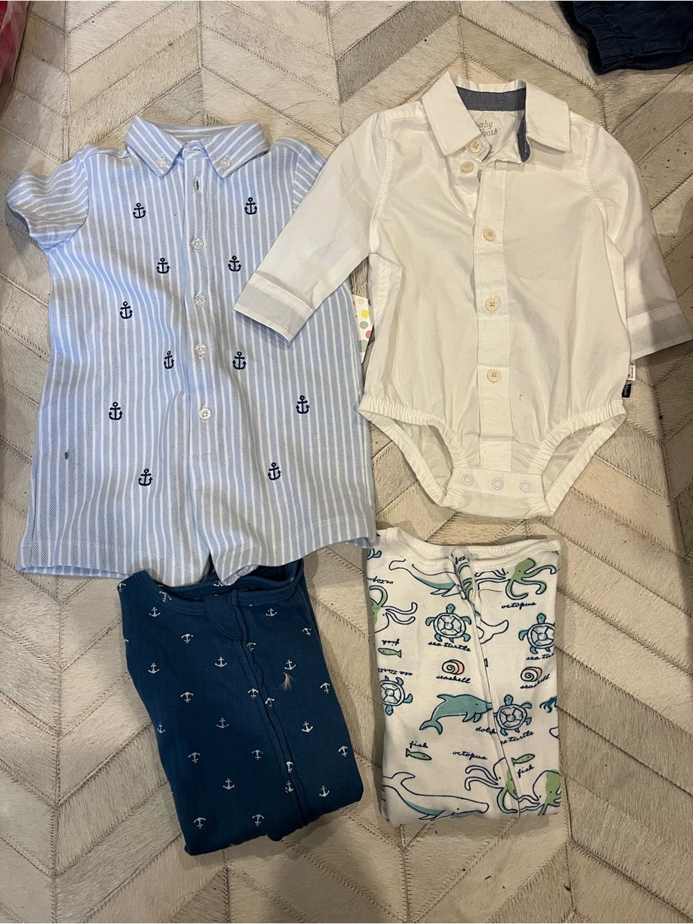 NWT Nautical Baby Bundle: Little Me Romper, baby B’gosh Collared Shirt + more